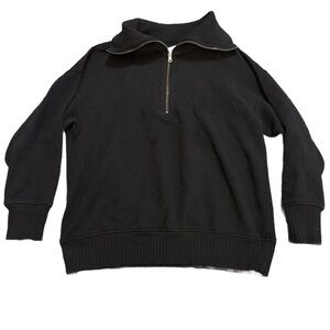 Aerie Quarter Zip Black Textured Sweater Small